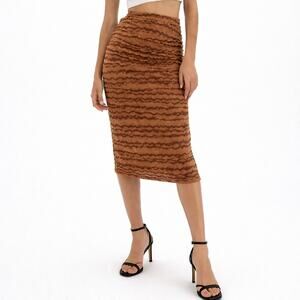 Zara Mesh Printed Ruched Tulle Midi Skirt Size XS